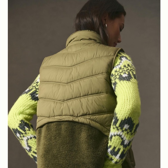 Anthropology Bernardo Army Green Puffer Vest with Chevron Back - Picture 3 of 10